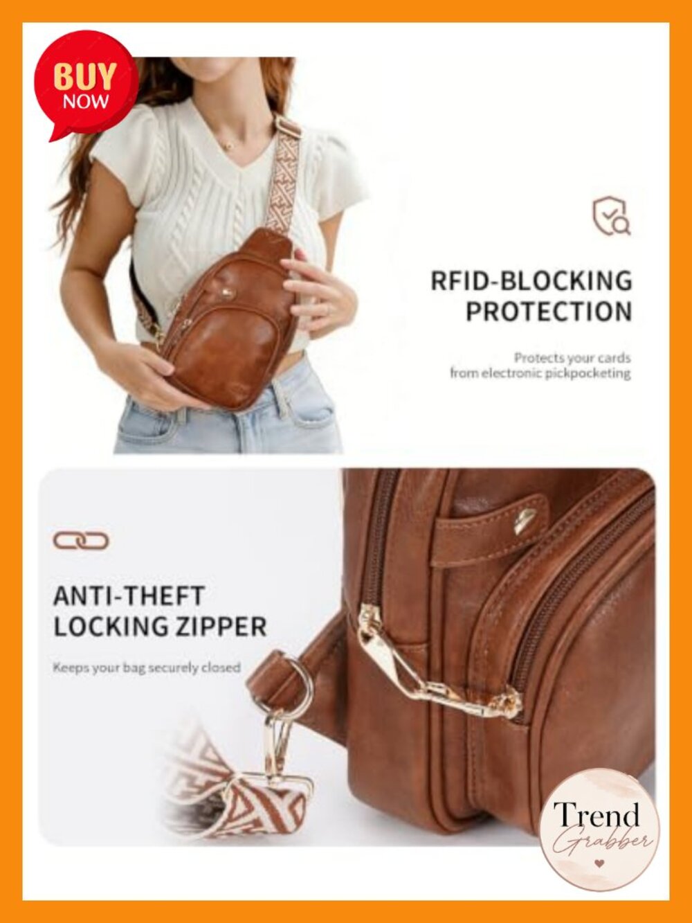 Anti Theft Crossbody Bag Vegan Leather Sling Purse Adjustable Strap Travel - Picture 4 of 6